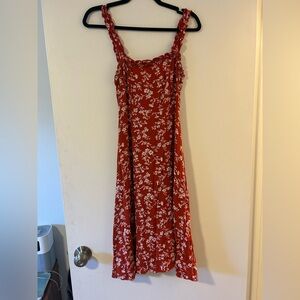 Lulu's Red and White Floral Midi Dress